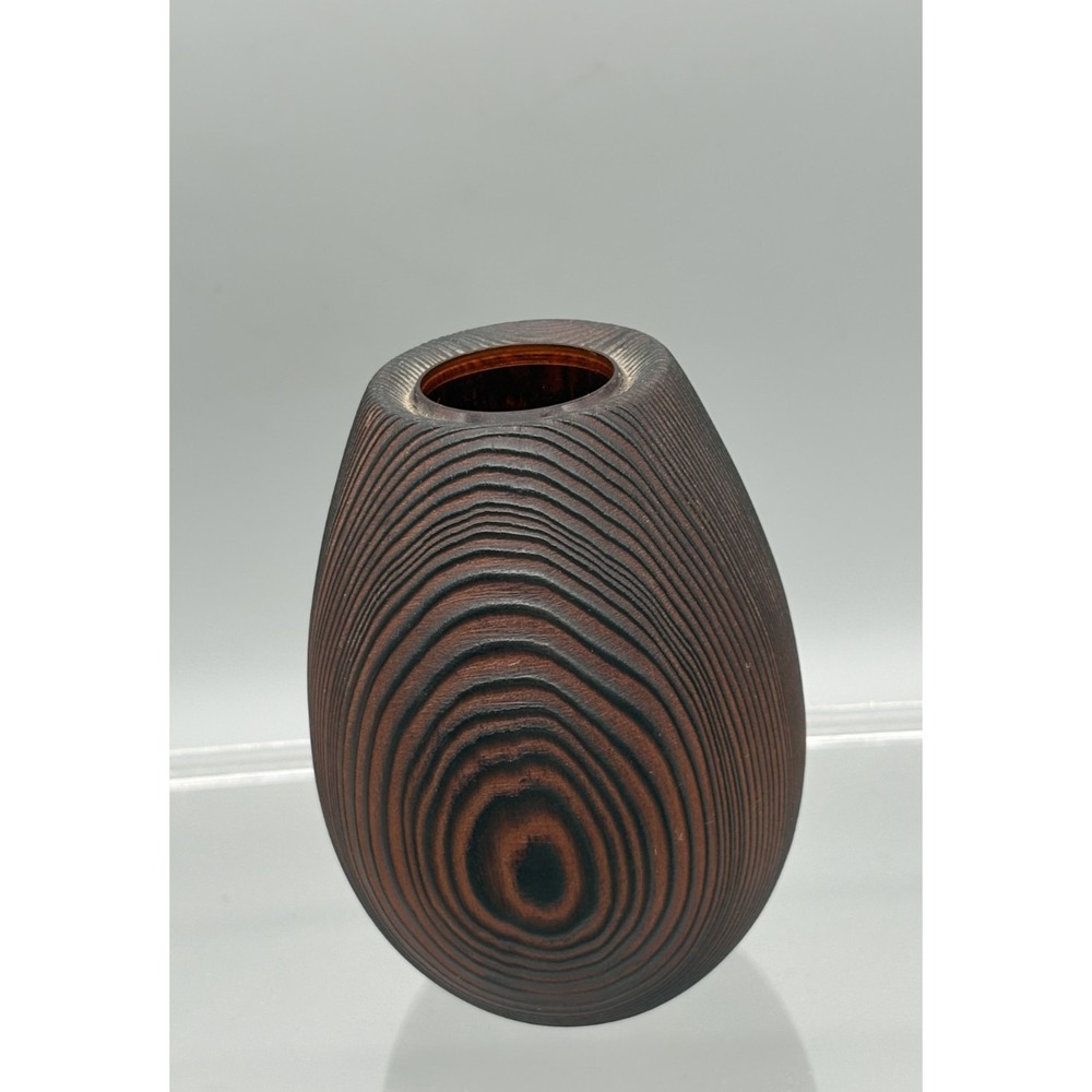 Vintage Hand Carved Wooden Brown Bud Vase Made in California 4.5"‎ Tall